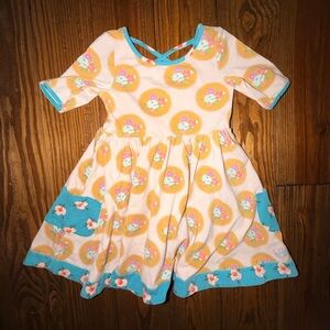 SweetHoney Peach Floral Dot Dress with Teal Accents